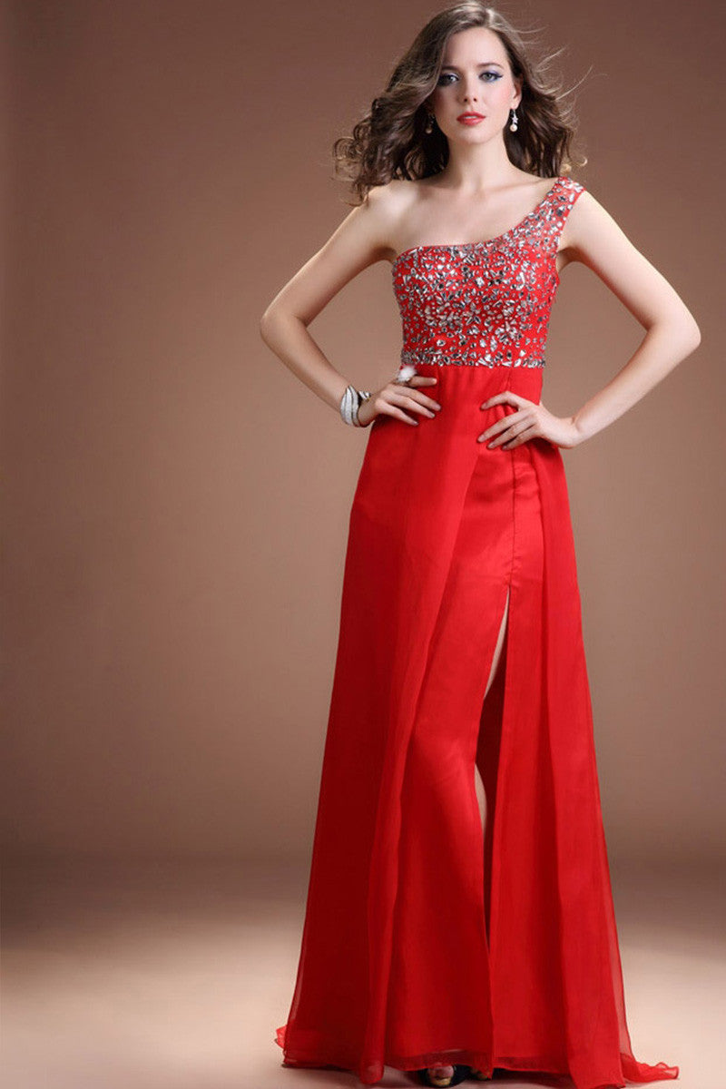 Sloping Shoulder Acrylic Beaded  Big Bottom Dress