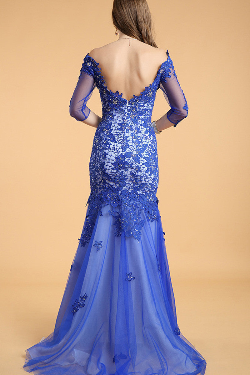 Off Shoulder Long Mermaid Lace Long Dress