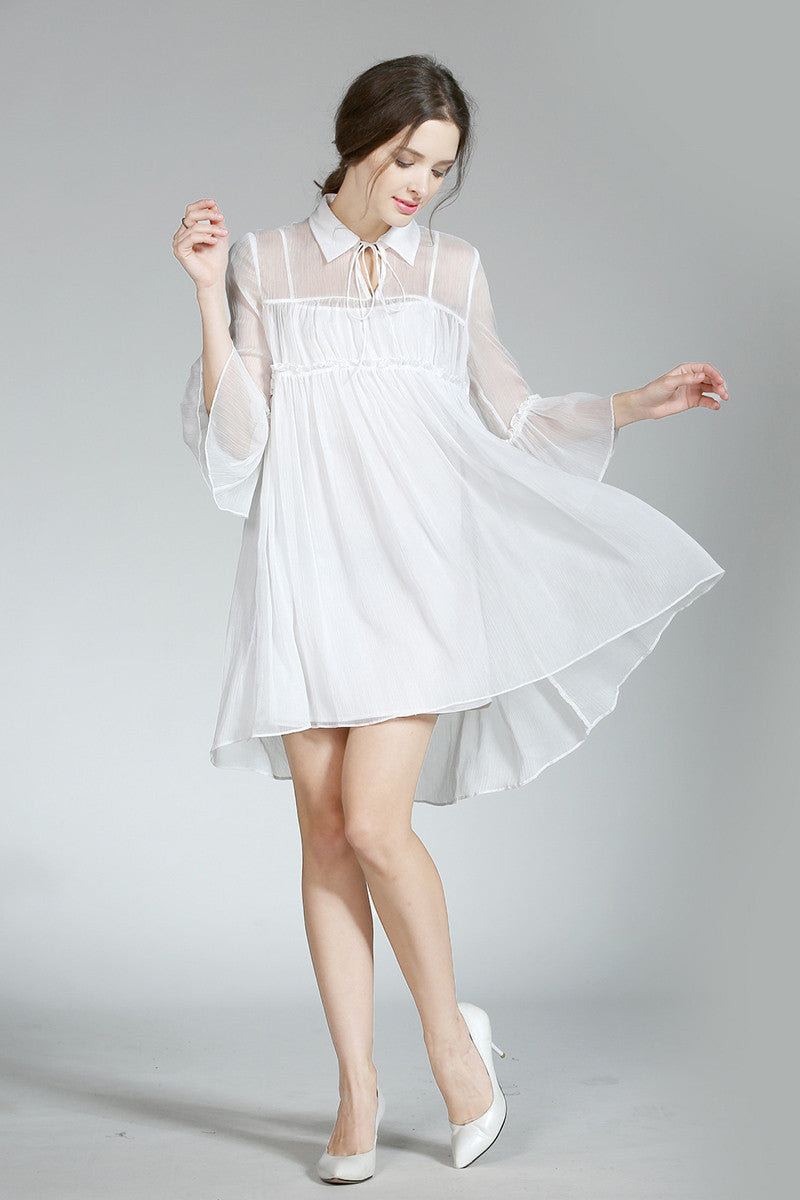[30% OFF TILL 8 APR] Grace Laple Sheer Chiffon Falbala Sleeve Casual Dress