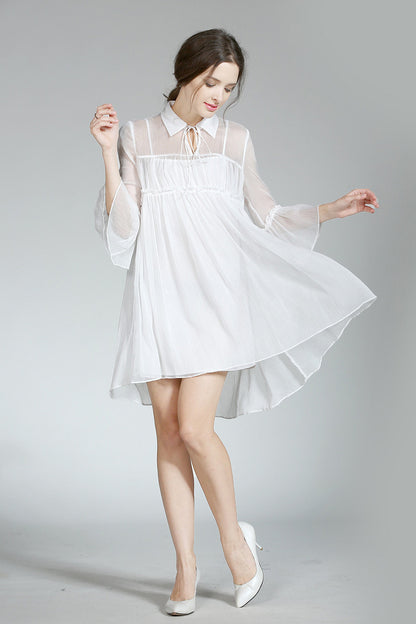 [30% OFF TILL 8 APR] Grace Laple Sheer Chiffon Falbala Sleeve Casual Dress