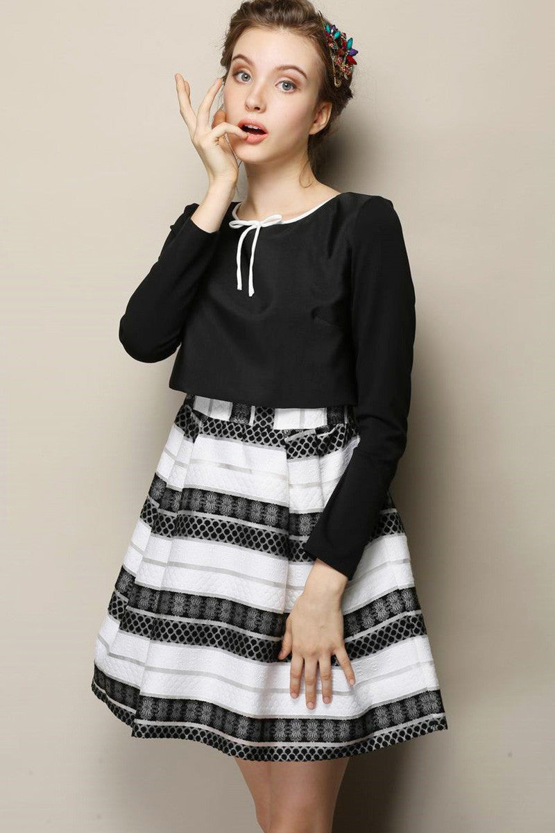 Women's Casual Stripe Printing Dress Casual Vintage Long Sleeve Dress