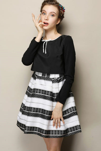 Women's Casual Stripe Printing Dress Casual Vintage Long Sleeve Dress