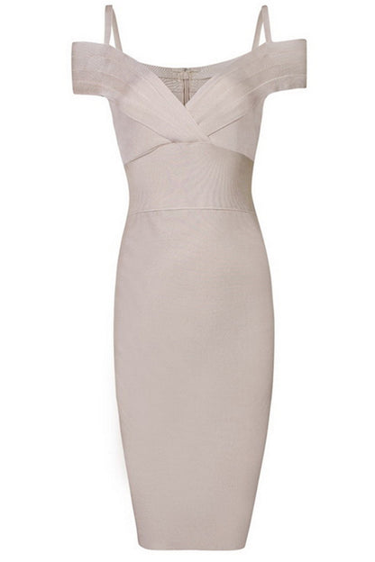 Warp Off Shoulder Solid Wrap Bodycon Club Dress