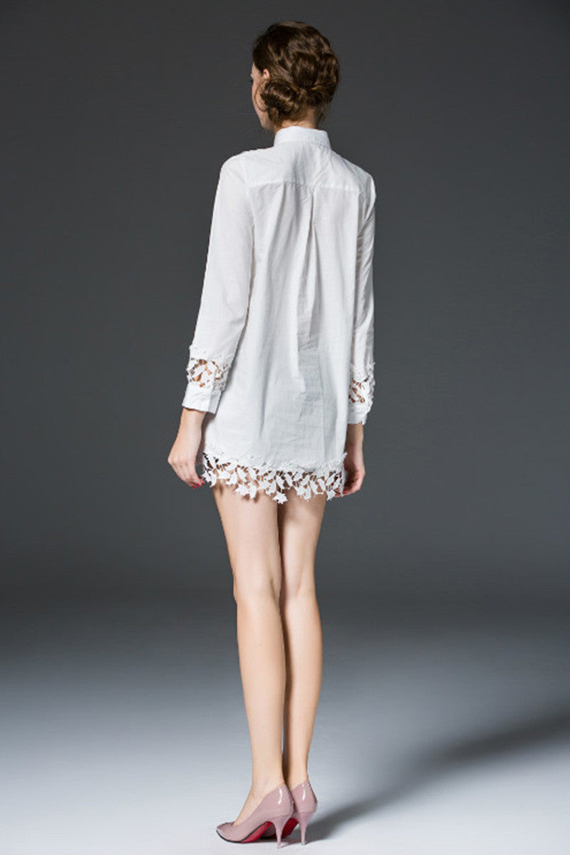 Lace Patch Long Shirts - NJOYDRESS - 2