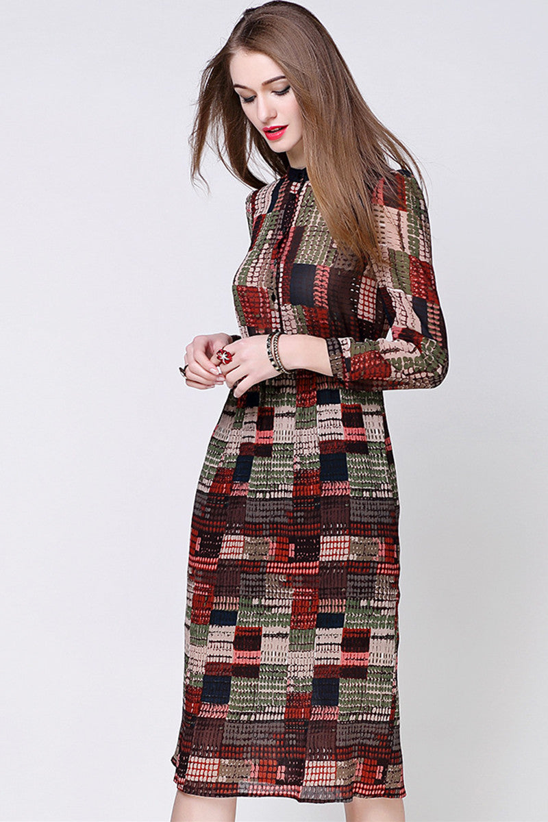 Mock Neck Multi Printting Dress - NJOYDRESS - 2