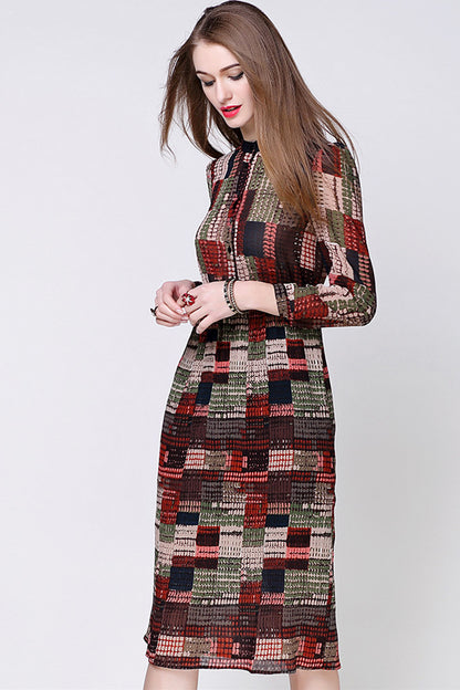 Mock Neck Multi Printting Dress - NJOYDRESS - 2