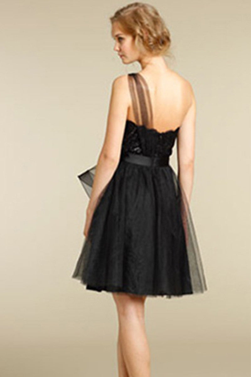 One Shoulder Tulle Overlaid Pleat  Formal Grown Dress