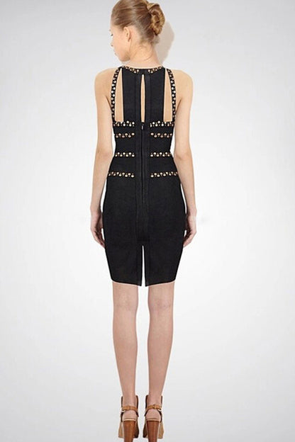 Sexy Round Neck Patched Beaded Club Dress