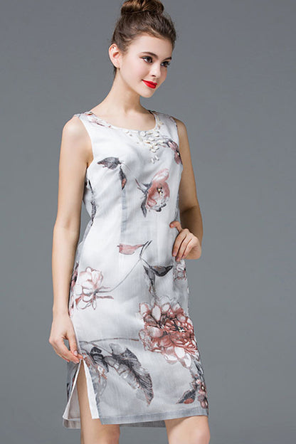 ROUND NECK CASUAL WASH PRINTING SLEEVELESS LOOSE DRESS