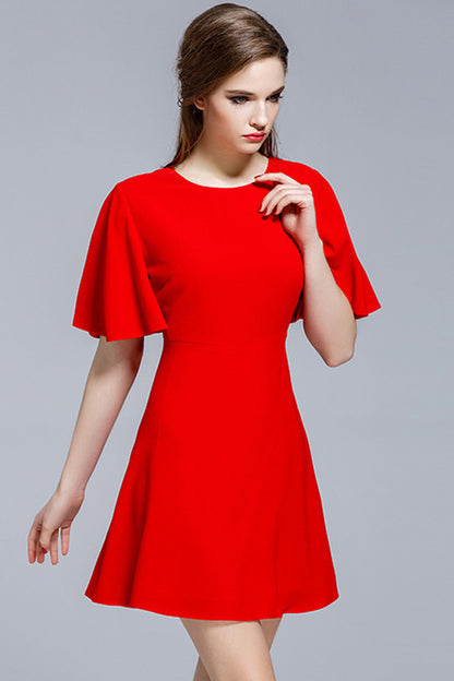 Casual Pure Color Lotus Leaf Sleeve OL Mini Dress