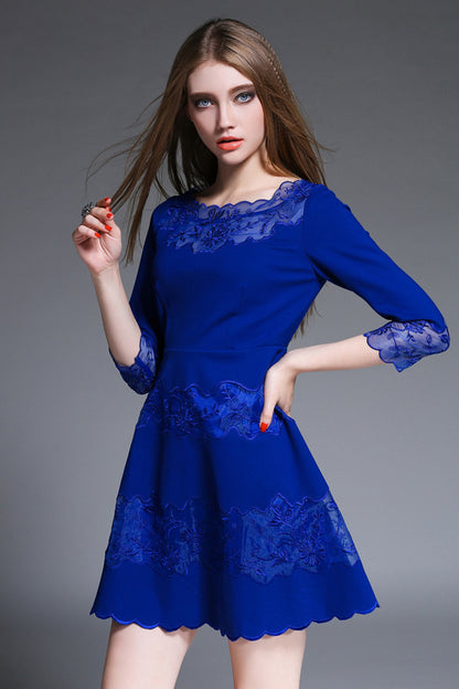 Scallop Edge With Emboridered Lace Ponte Dress