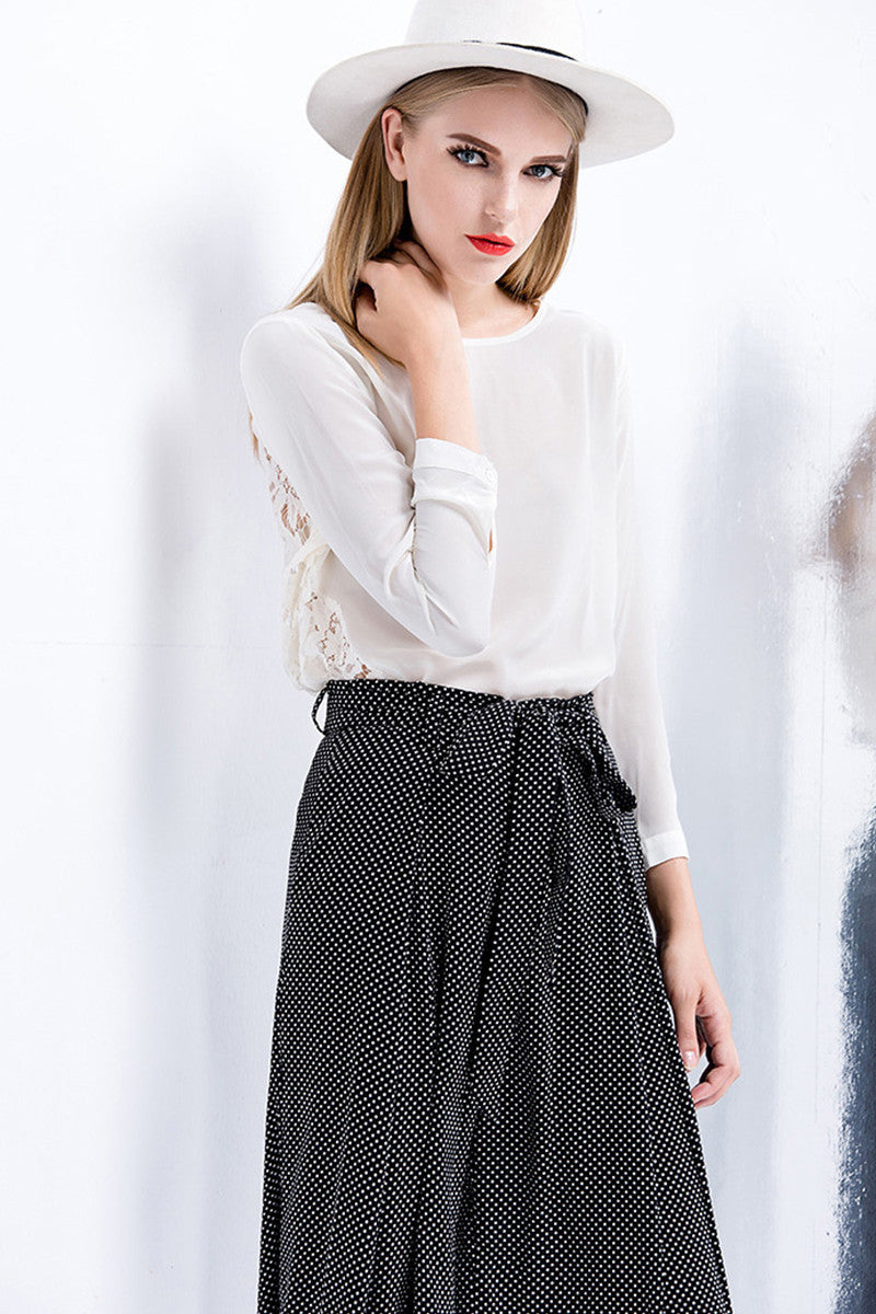 Lace Back Chiffon Round Neck Tops