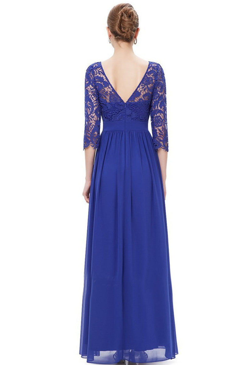 Elegant Floral Lace Round Neck Evening Fromal Gown Dress