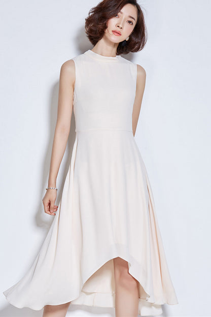 Little Mock Neck Hi-low Back Tied Casual Maxi Dress