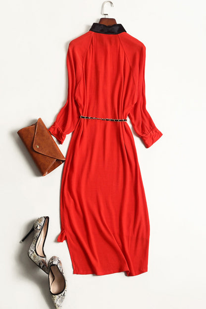 Lapel Neck 3/4 Sleeve Zebra Pattern Irregular Tail Dress With Belt - NJOYDRESS - 2