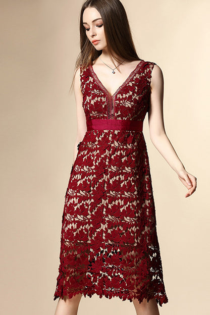 [30% OFF TILL 8 APR] Grace Hollow-Out Lace High-Waist Slim Cocktail Dress