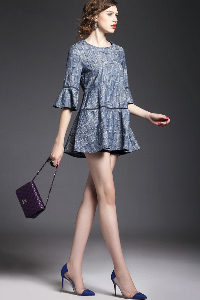 Women's Loose Skirt Half Sleeve Round Neck Flounce underdress - NJOYDRESS - 2