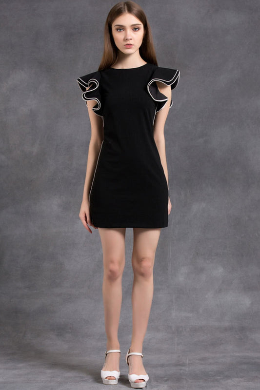 Tiered Ruffle Sleeve Short Little Black Dress