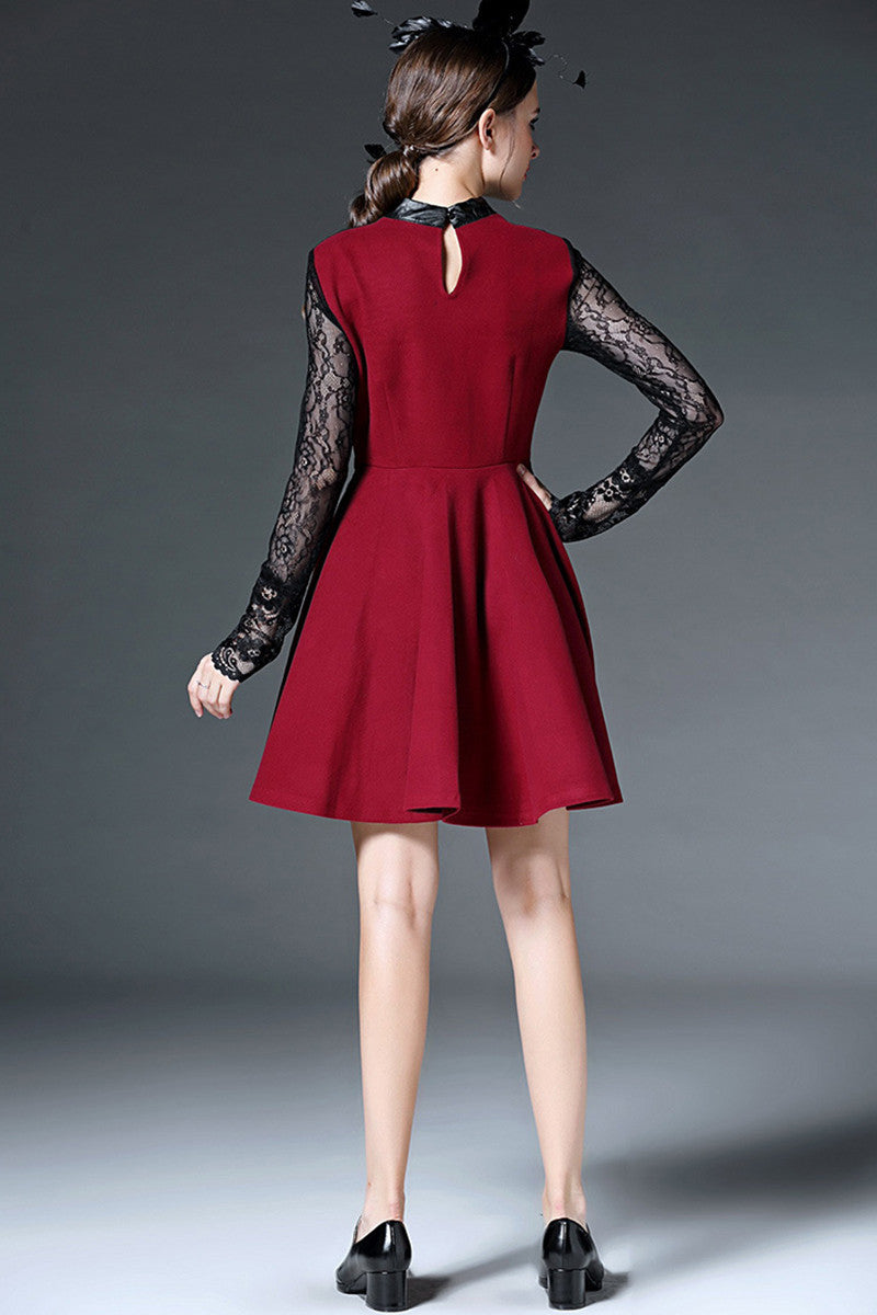 Little High Neck See Through Lace Patch Mini Dress - NJOYDRESS - 3
