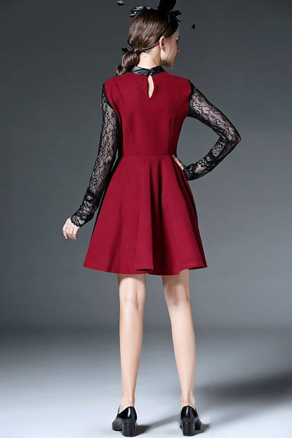 Little High Neck See Through Lace Patch Mini Dress - NJOYDRESS - 3