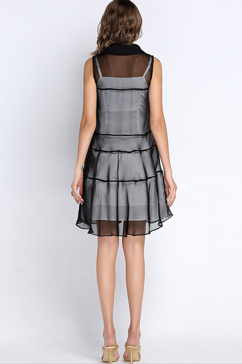 Doll Collar Tulle Patch Loose Flare Dress