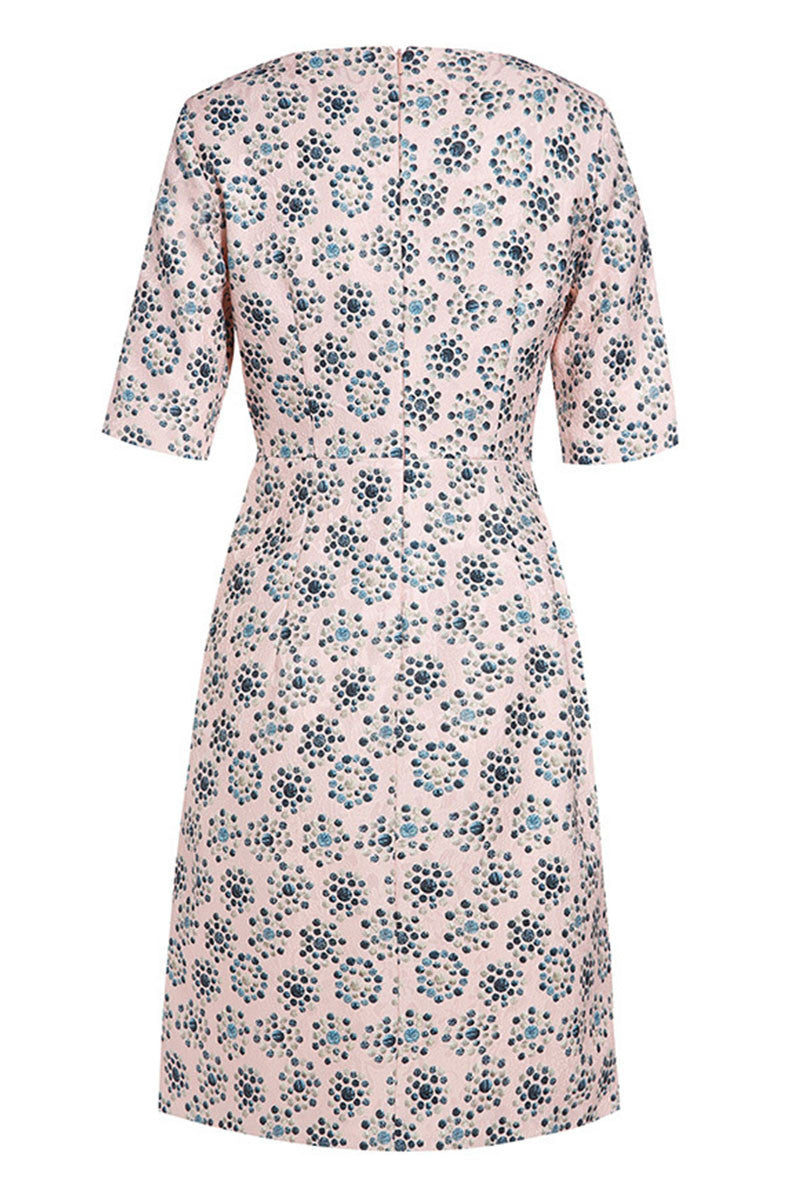 Round Collar High Waist  Vintage  Jacquard  Dress