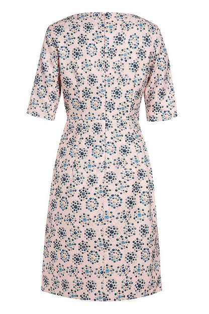 Round Collar High Waist  Vintage  Jacquard  Dress