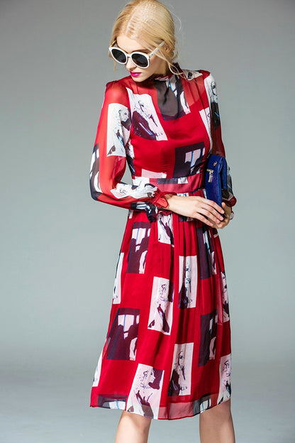 WOMEN'S SLIM ROUND NECK FASHION PRINTING DRESS