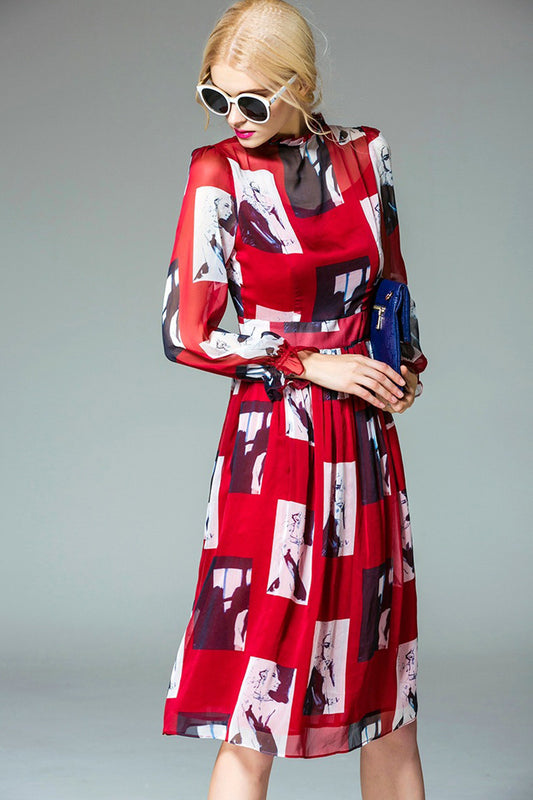 WOMEN'S SLIM ROUND NECK FASHION PRINTING DRESS