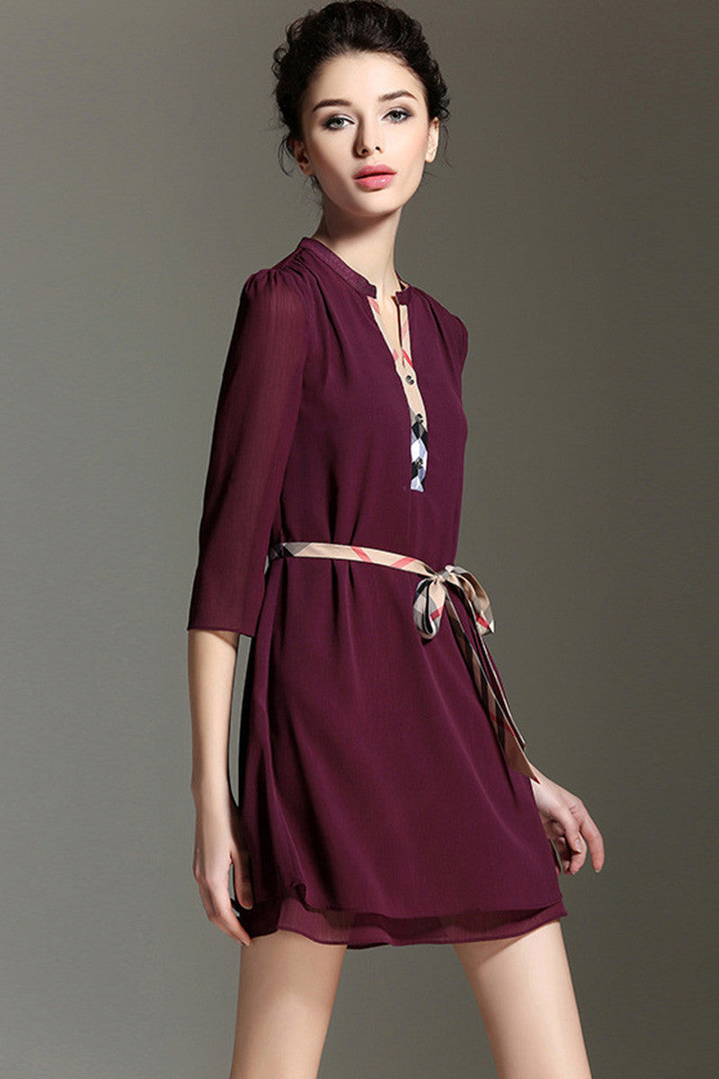 Henry Neck Two Layer Chiffon Dress