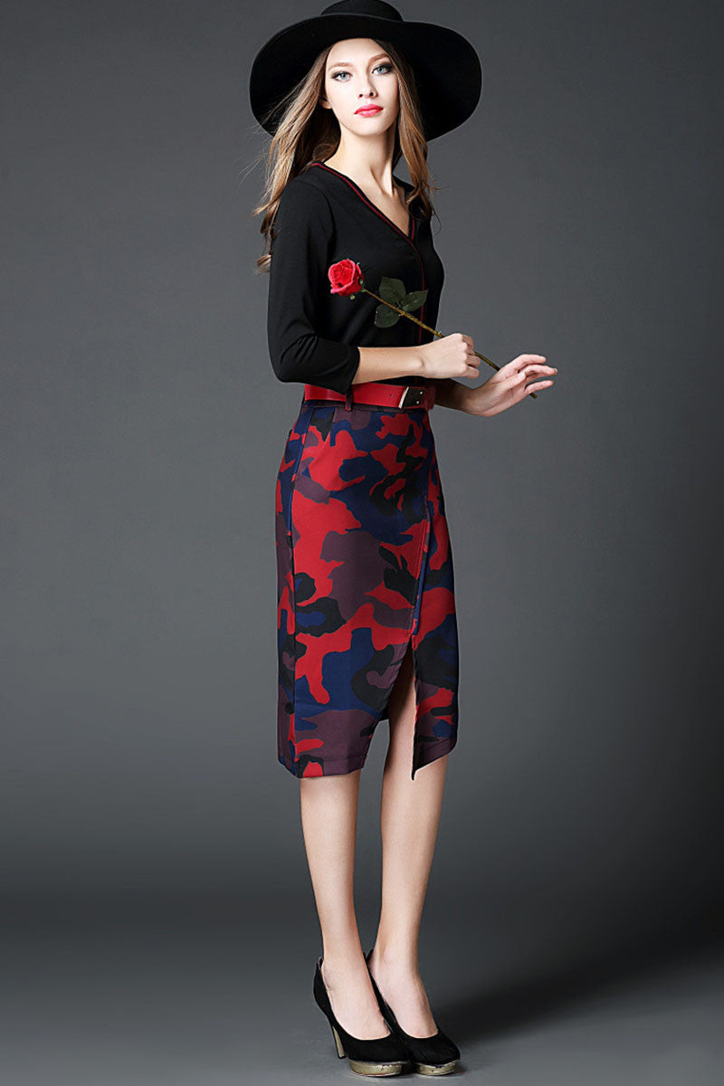 WOMEN'S ELEGANT SLIM V NECK 3/4 SLEEVE PROM COCKTAIL PARTY DRESS