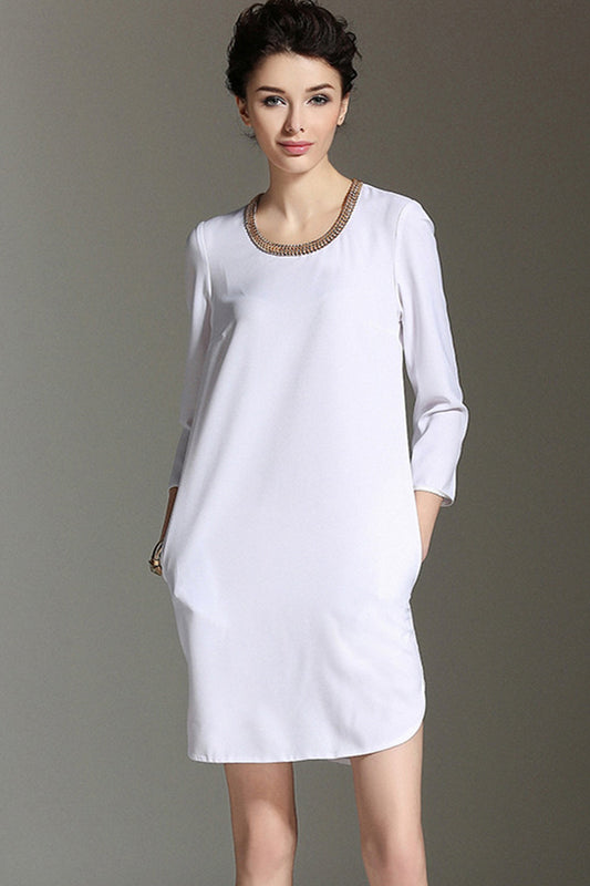 WOMNE'S ELEGANT ROUND NECK 3/4 SLEEVE WEAR TO WORK COCKTAIL PARTY DRESS