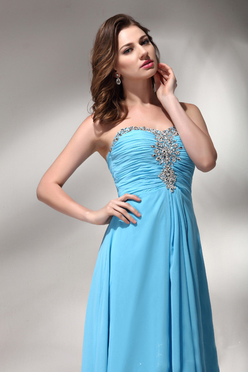 Sweetheart Rhinestone Runched Formal Evening Gown Long Dress