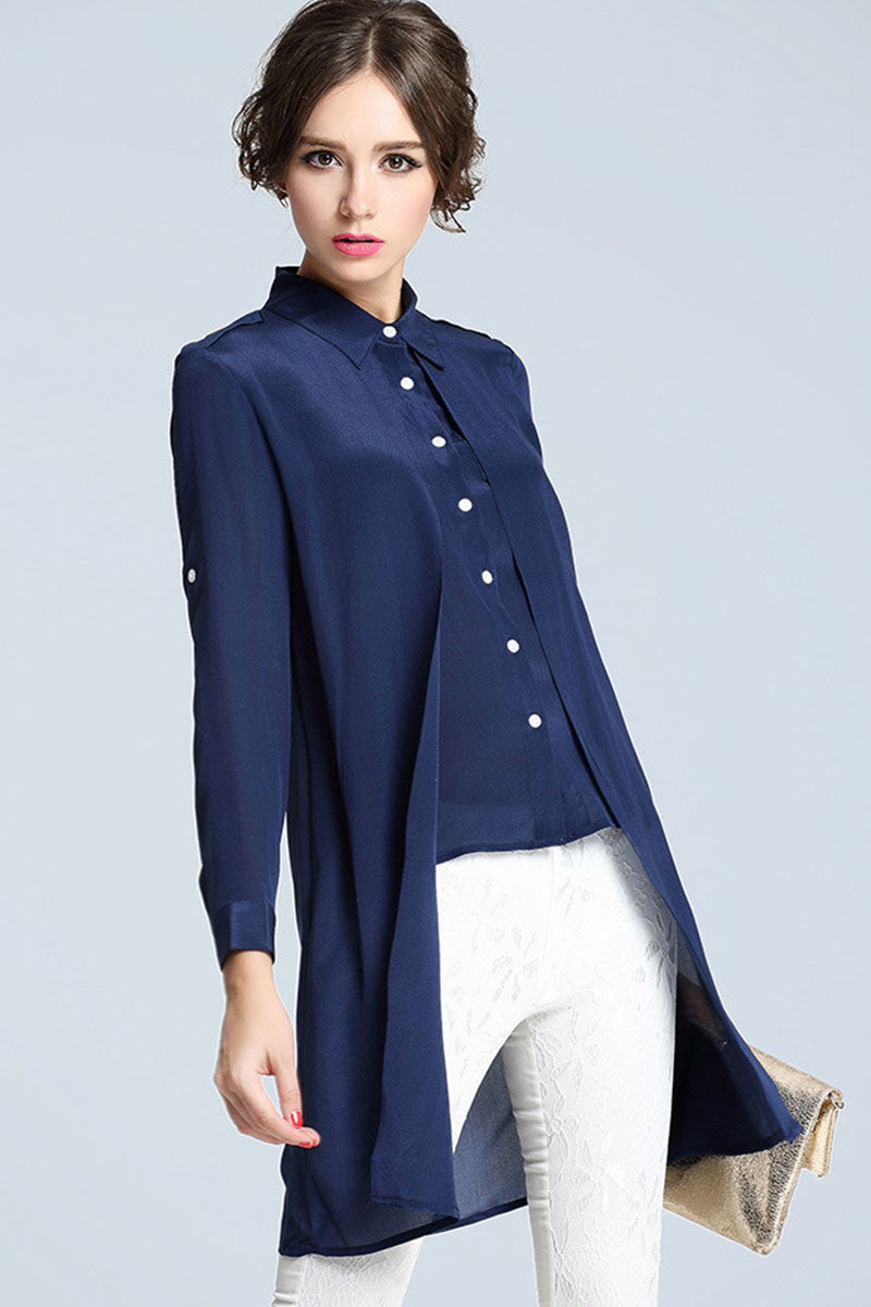 Lapel Neck  Single Breasted Irregular Blouse