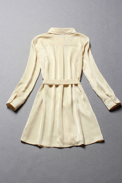 Lapel Neck Suede Lacing Waist Shirt Dress