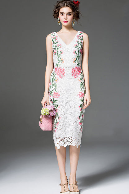 ELEGANT COCKTAIL PARTY V NECK BODYCON SLEEVELESS MIDI DRESS