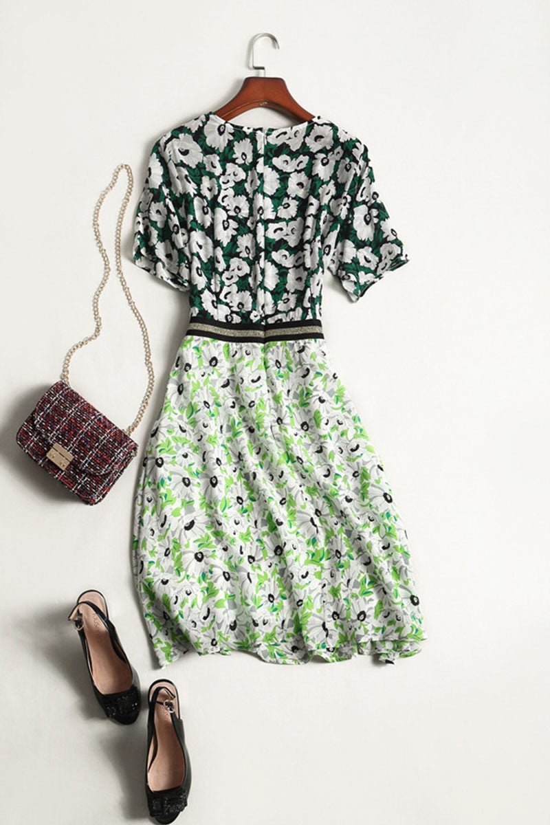 SLIM FLOWER PRINTING A-LINE CASUAL DRESS