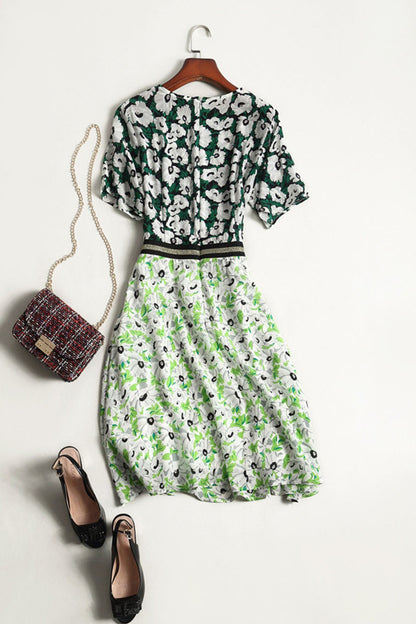 SLIM FLOWER PRINTING A-LINE CASUAL DRESS