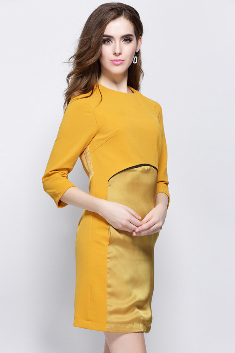 WOMEN'S SLIM ELEGANT 3/4 SLEEVE ROUND NECK SHORT DRESS