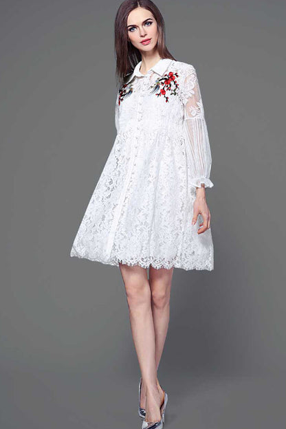 WOMEN'S CASUAL POLO NECK LACE LONG SLEEVE DRESS