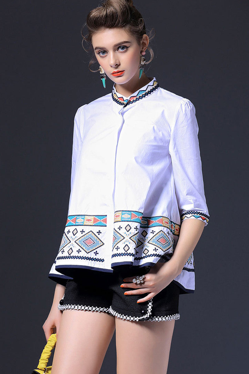Tribal Emboridered Short Flared Blouse