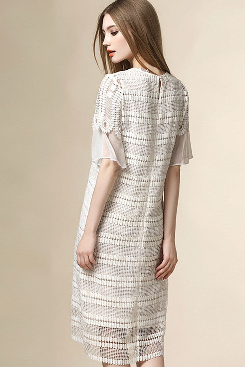 Stripe Lace Shift Midi Dress