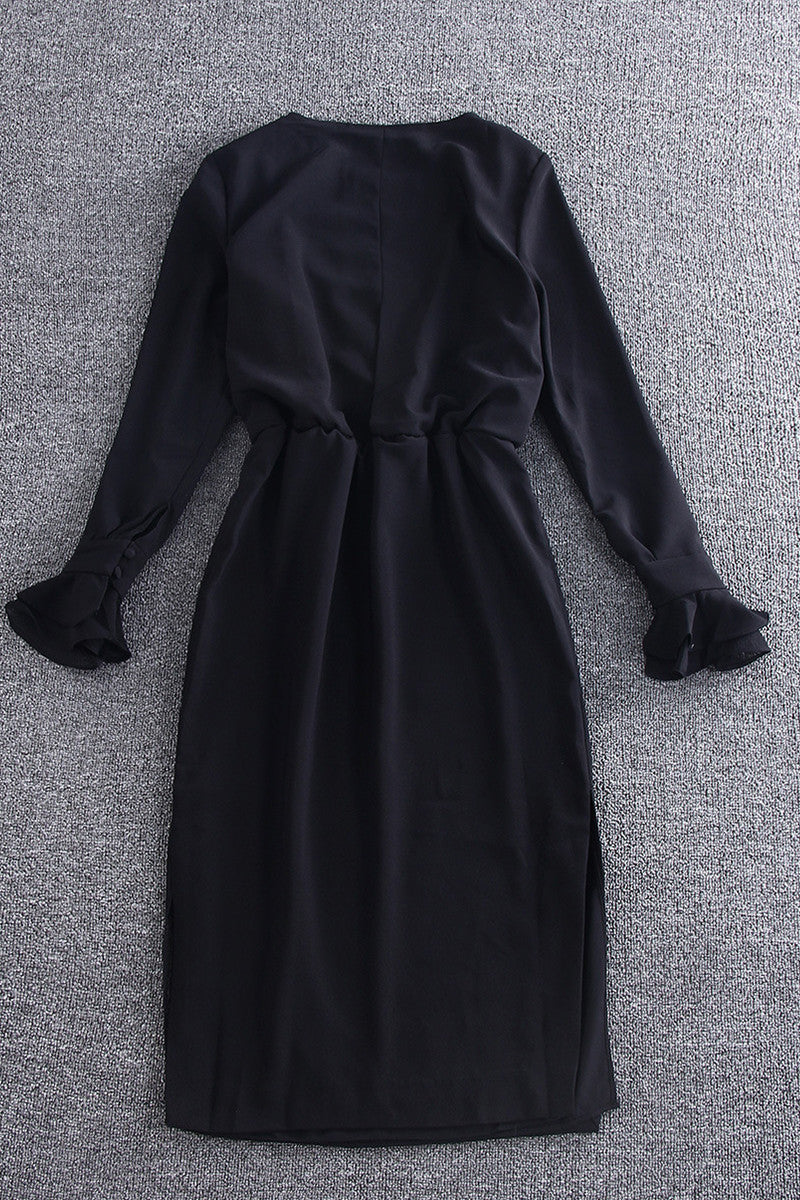V-Neck With Stud Decroration Mandarin Sleeve Dress - NJOYDRESS - 2
