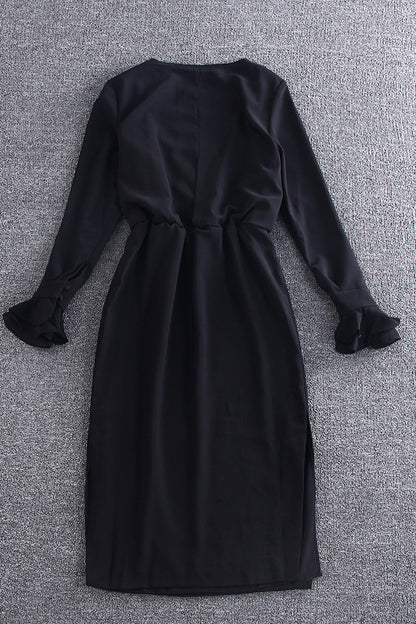 V-Neck With Stud Decroration Mandarin Sleeve Dress - NJOYDRESS - 2