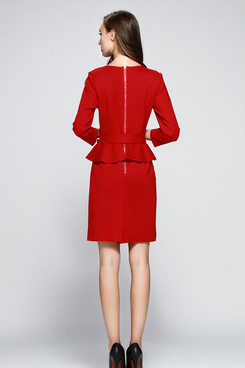 Women's Casual Wear To Work Pencil Bodycon Dress 3/4 Sleeve With Belt
