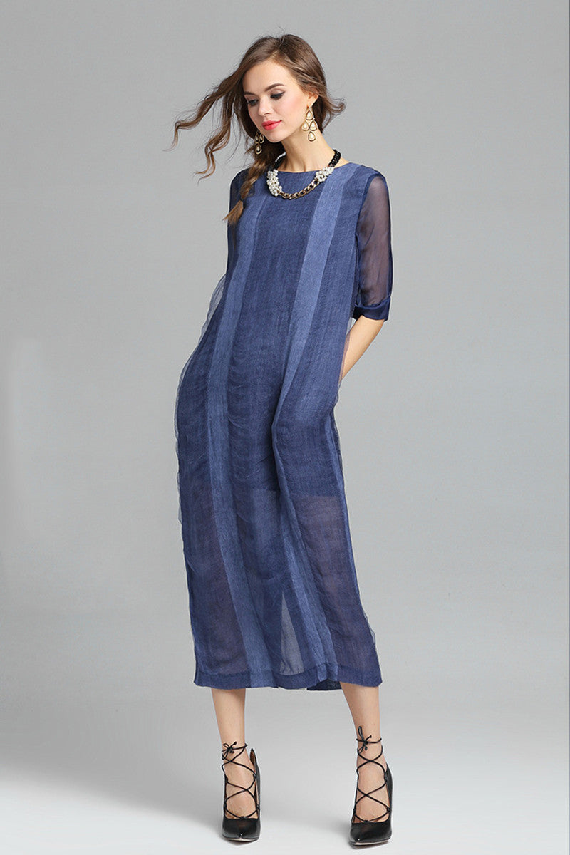 Rural Round Neck Linen Short Sleeve Mixi Dress