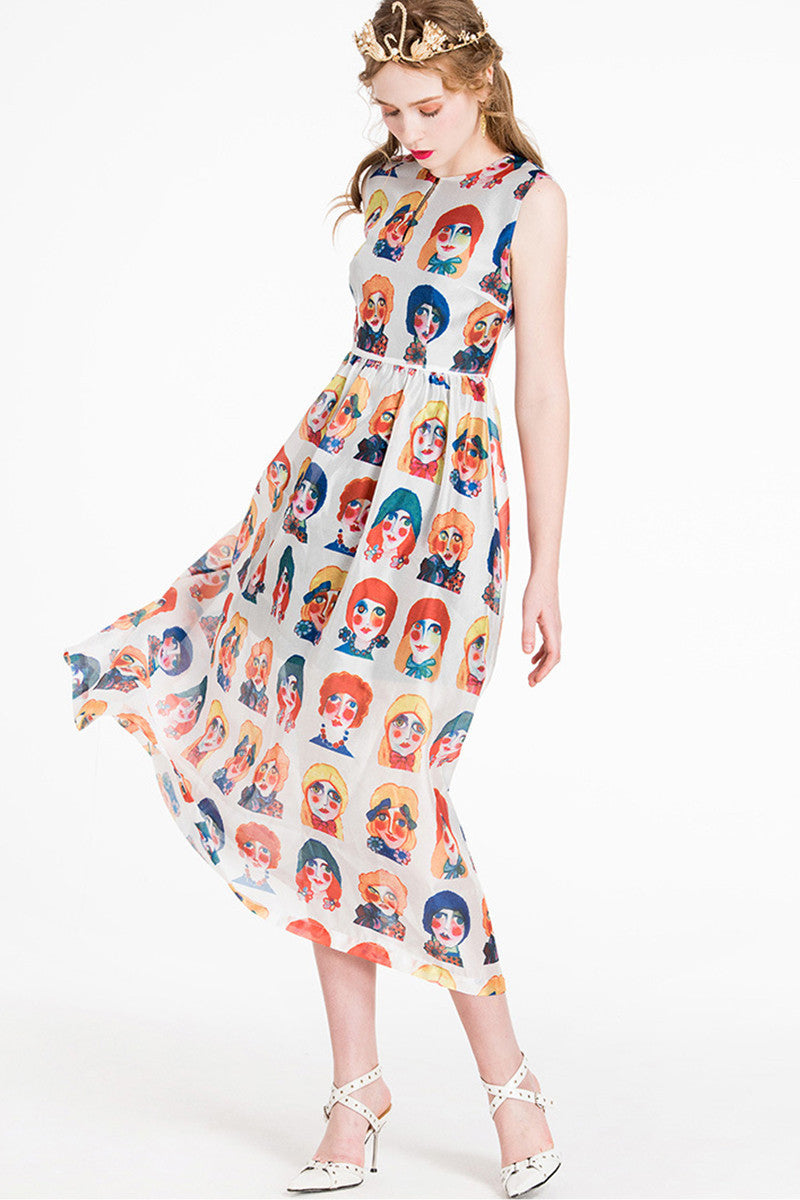 [30% OFF TILL 8 APR] Casual Emoji Cartoon Smiling Face Printed Midi Dress
