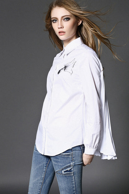 Flared Back White Shirts - NJOYDRESS - 2