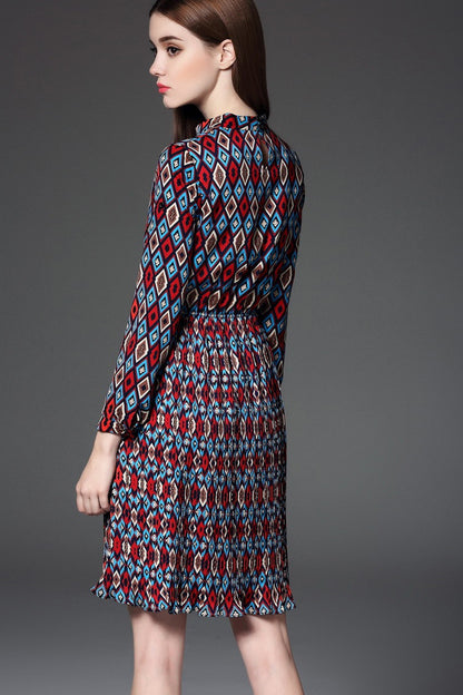 Round Collar Pope Printing Swing Mini Dress