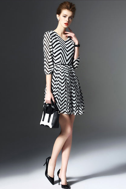 V Neck Loose Casual Stripe Formal Dress